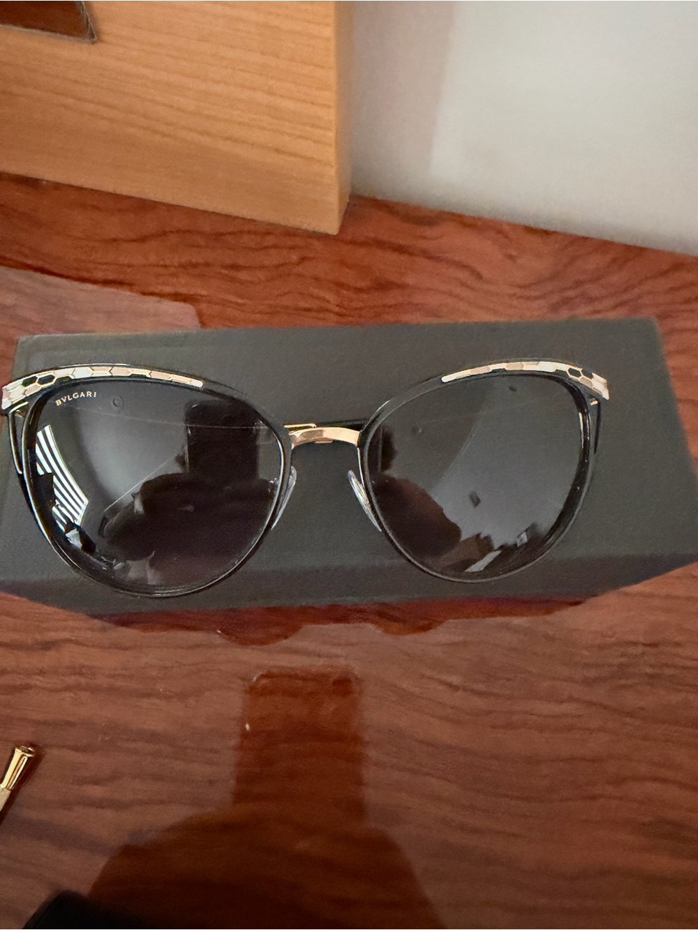 Bulgari Black and Gold Cat-Eye Women's Sunglasses - Picture 2 of 12